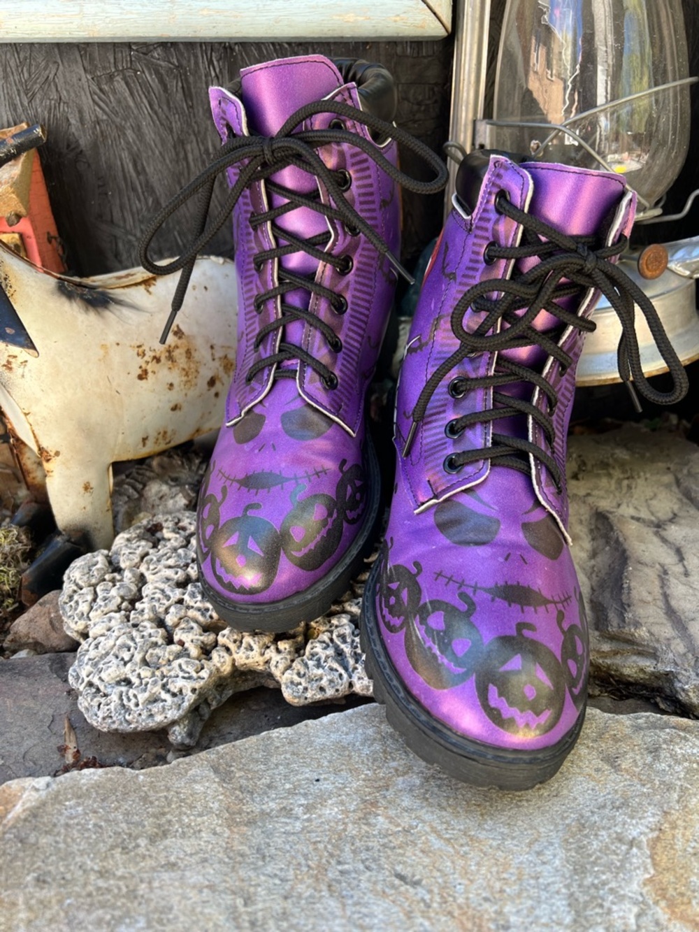 Nightmare Before Christmas Gothic Skull Combat Boots - Picture 4 of 7